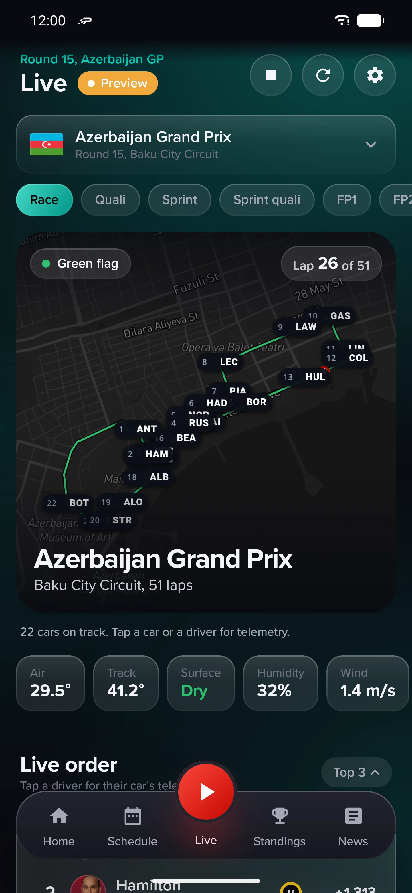 Pitwall live map screen